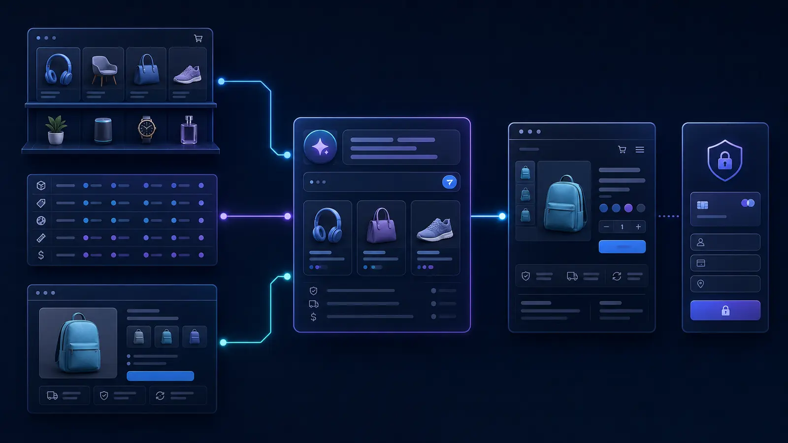 Shopify Catalog, direct product feeds, and public product pages supplying information for AI product discovery